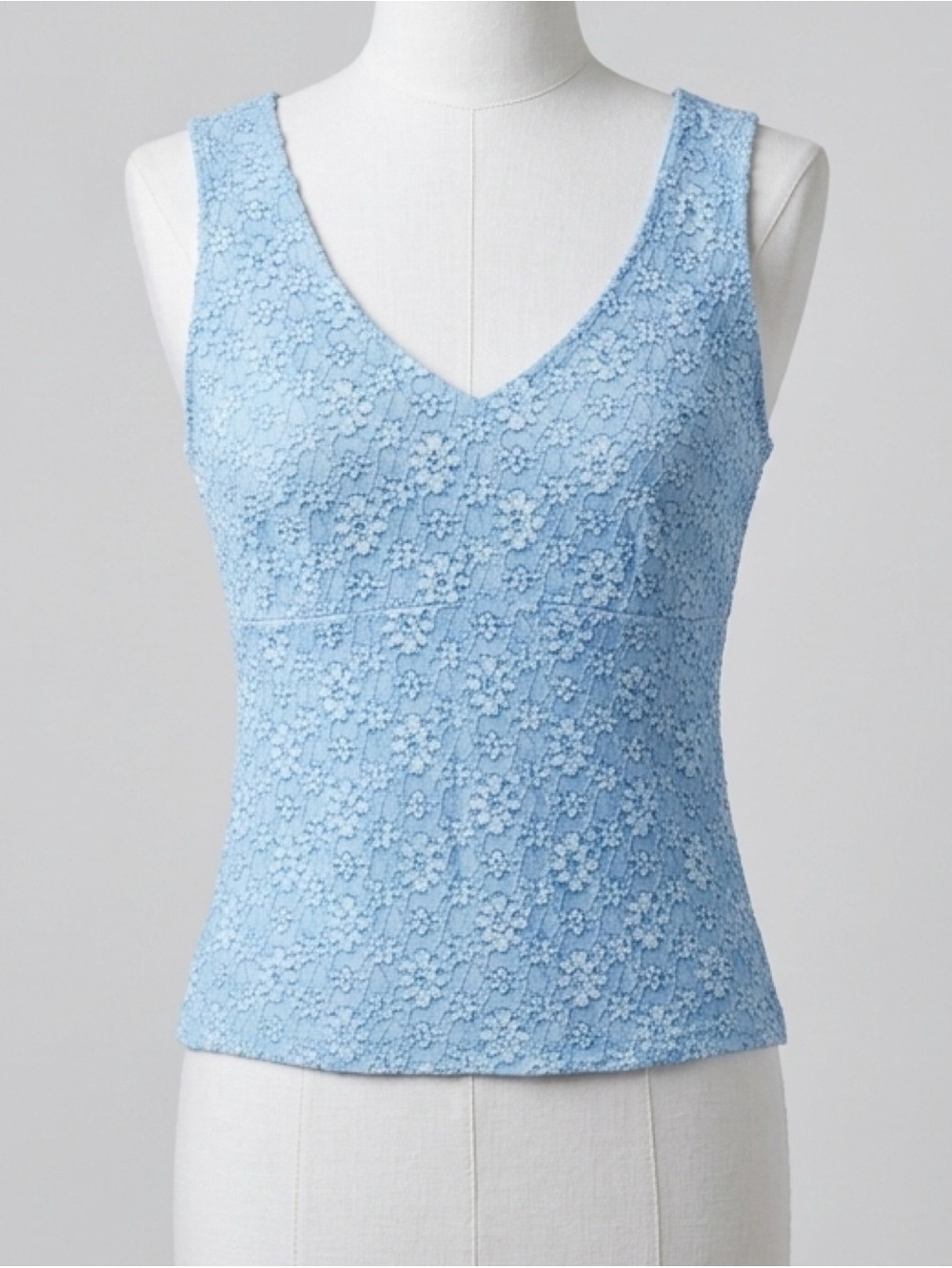 Rave City Vintage Y2K Light Blue Floral Lace V-Neck Cami Tank Top Size Large